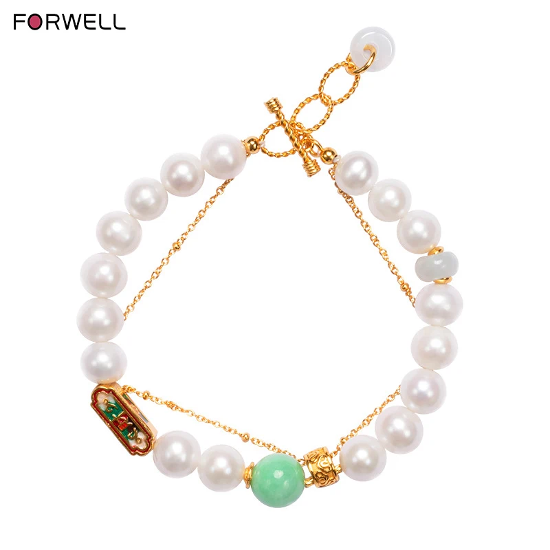 FORWELL Women's Natural Freshwater Pearl Bracelet Silver Plated 18K Gold Jadeite Enamel Versatile Simple Temperament
FORWELL Women's Natural Freshwater Pearl Bracelet Silver Plated 18K Gold Jadeite Enamel Versatile Simple Temperament