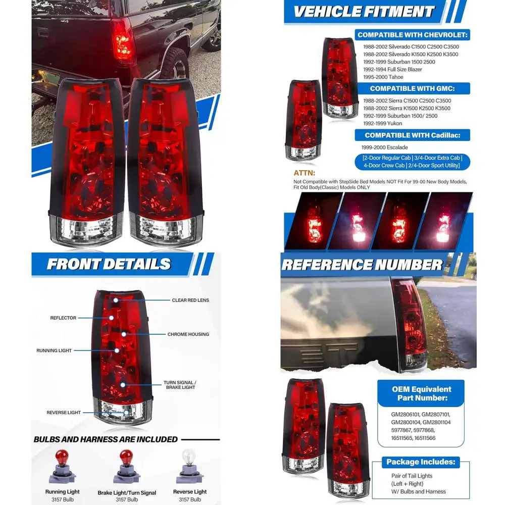 Задний фонарь в сборе, совместимый с грузовиком Chevrolet/GMC Silverado Sierra C/K 1988-1998, 1995-1999 Tahoe, 1992-1999 Yukon, 1992-1
Задний фонарь в сборе, совместимый с грузовиком Chevrolet/GMC Silverado Sierra C/K 1988-1998, 1995-1999 Tahoe, 1992-1999 Yukon, 1992-1