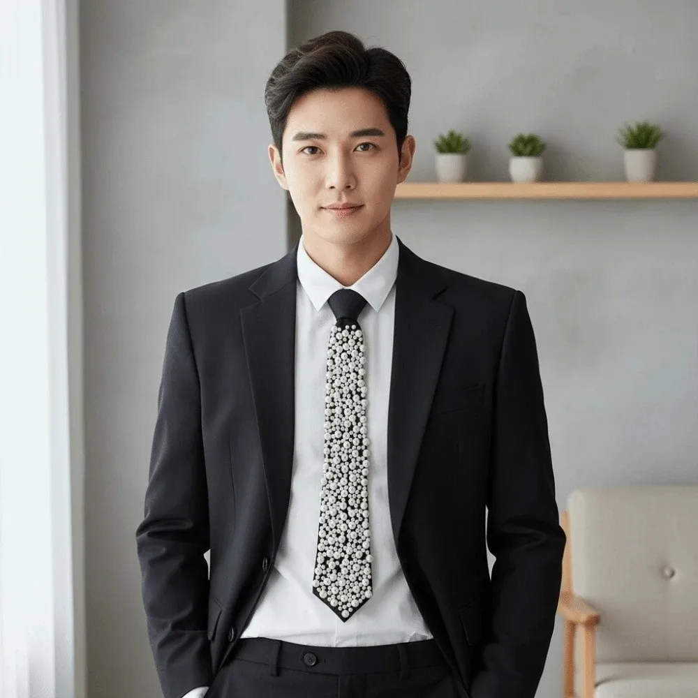 Elegant Korean Style Full Pearls Tie Black Academic Style Hand-beaded Long Necktie Necklace Geometric Decoration Shirt Tie Women
Elegant Korean Style Full Pearls Tie Black Academic Style Hand-beaded Long Necktie Necklace Geometric Decoration Shirt Tie Women