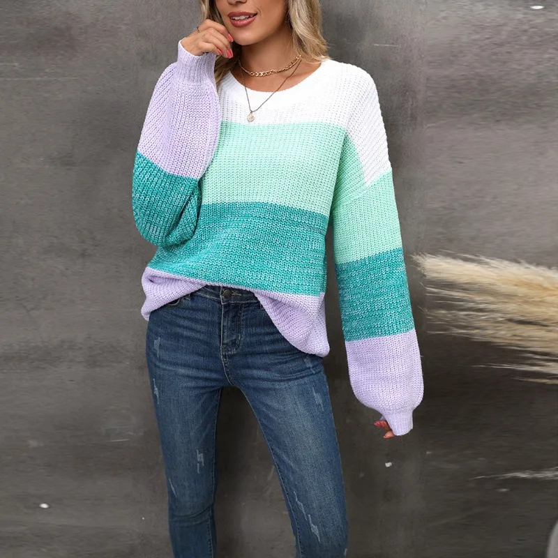 Casual Loose striped knit Sweaters Women's Winter Pullovers 2023 New Skinny Panel Contrast Long-sleeves Knit Tops for Ladies
Casual Loose striped knit Sweaters Women's Winter Pullovers 2023 New Skinny Panel Contrast Long-sleeves Knit Tops for Ladies