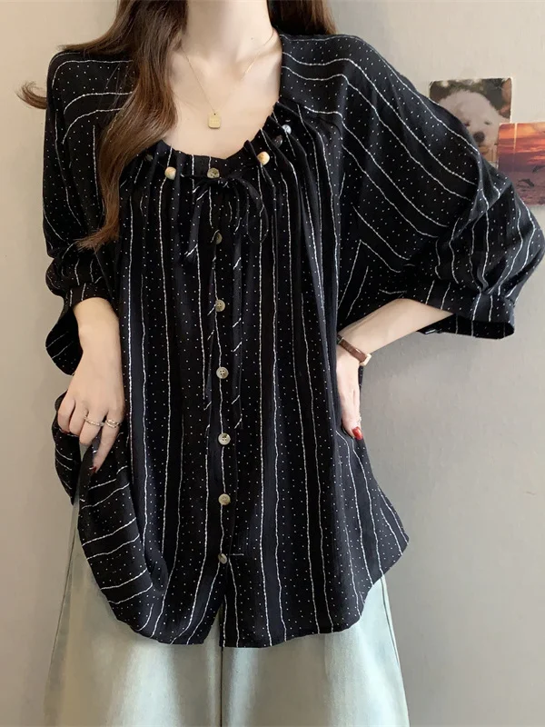 plus Size Beaded Design Chiffon Shirt Women's Spring Summer Slim Fit Polka Dot Striped Top Seven Sleeve Loose Style French Style
plus Size Beaded Design Chiffon Shirt Women's Spring Summer Slim Fit Polka Dot Striped Top Seven Sleeve Loose Style French Style