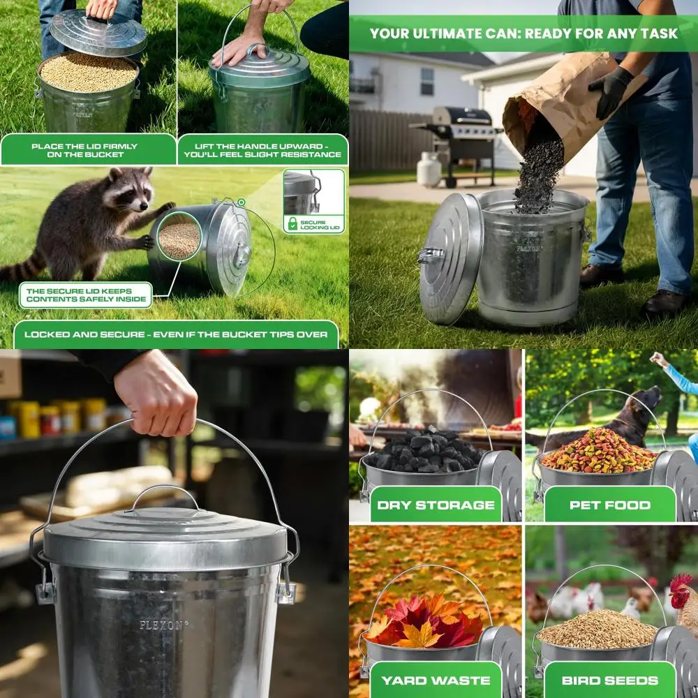6 Gallon Outdoor Galvanized Metal Trash Can with Locking Lid for Garbage, Poultry Feed, or Bird Seed Storage
6 Gallon Outdoor Galvanized Metal Trash Can with Locking Lid for Garbage, Poultry Feed, or Bird Seed Storage