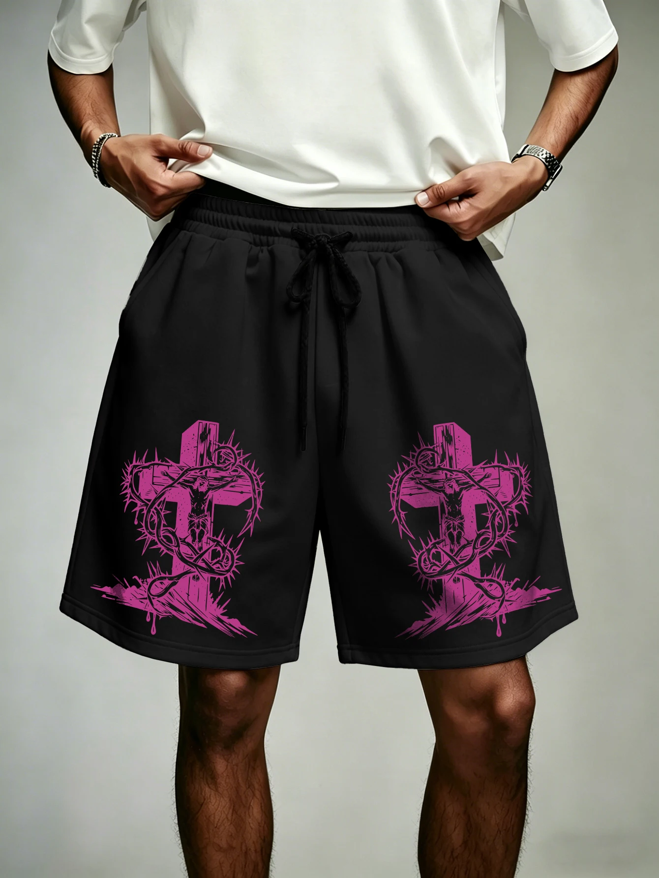 Men's Oversized Gothic Streetwear Shorts Brand Pink Thorn Jesus Cross Print Polyester Casual Shorts S-2XL All Size 1Pc
Men's Oversized Gothic Streetwear Shorts Brand Pink Thorn Jesus Cross Print Polyester Casual Shorts S-2XL All Size 1Pc
