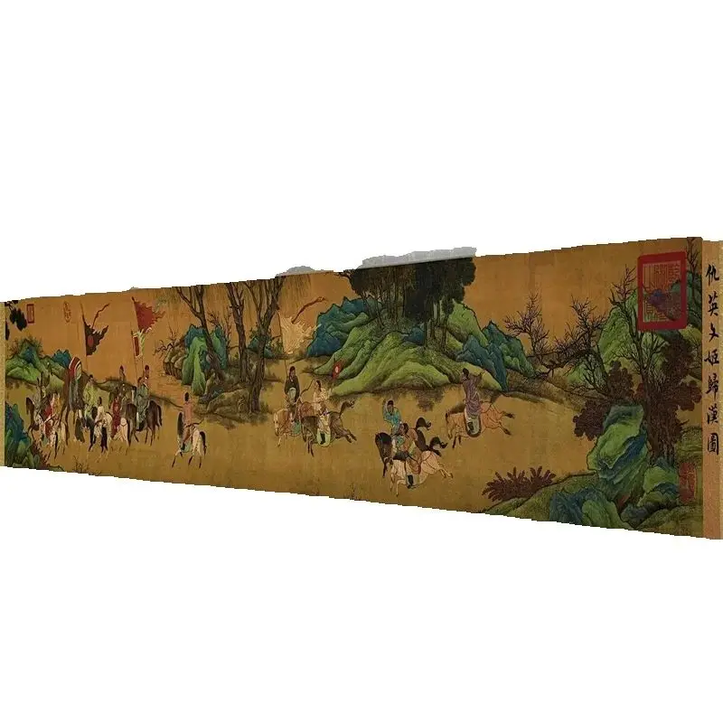 China Old long Scroll Painting , Qiu Ying's Watercolor Painting: Wenji Returns to Han collectibles
China Old long Scroll Painting , Qiu Ying's Watercolor Painting: Wenji Returns to Han collectibles