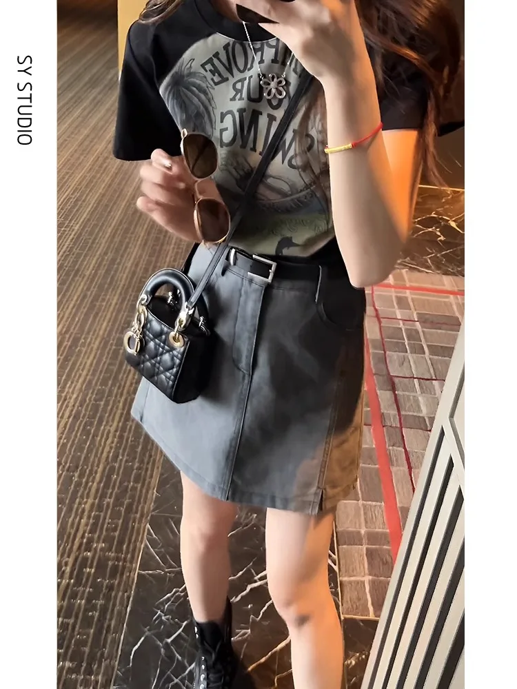 Summer Fashion Set High Waist A-Line Denim Skirt And Short Sleeve T-Shirt Women's Ensemble Polyester Fiber round Neck Short P...
Summer Fashion Set High Waist A-Line Denim Skirt And Short Sleeve T-Shirt Women's Ensemble Polyester Fiber round Neck Short P...