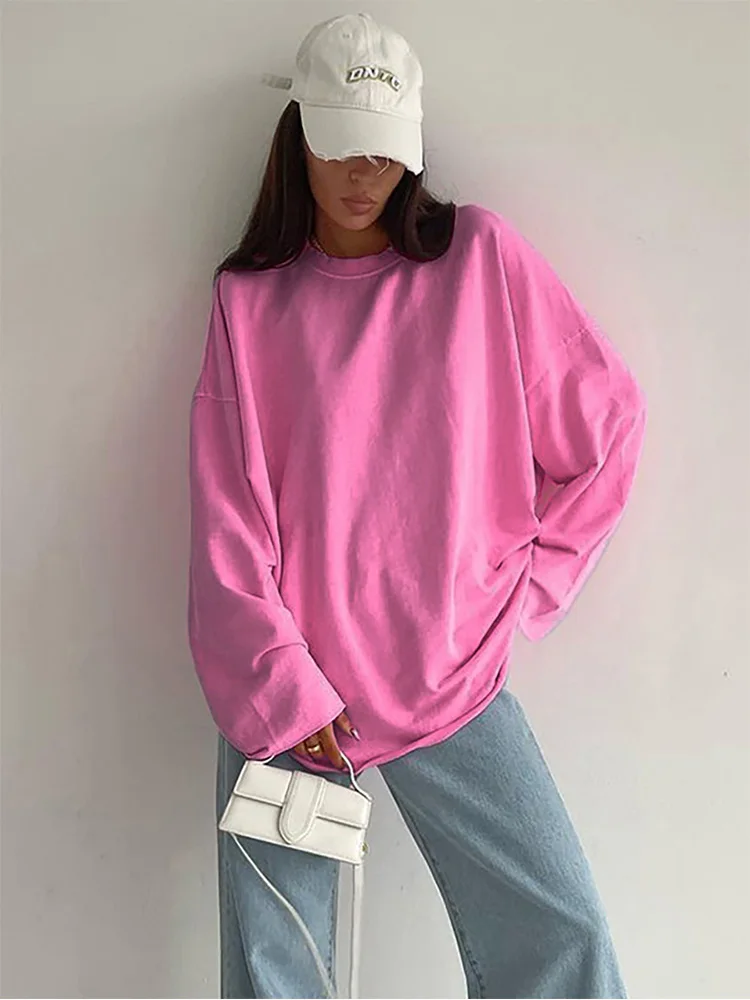 Pink T-shirt street wear 2025 round neck long sleeved casual pullover for women, autumn thin T-shirt for women
Pink T-shirt street wear 2025 round neck long sleeved casual pullover for women, autumn thin T-shirt for women
