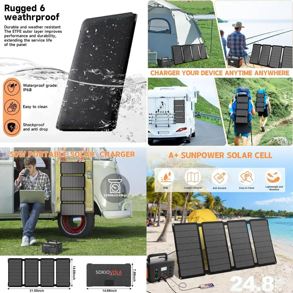 Портативная солнечная панель 50 Вт с 3 портами для зарядки для активного отдыха и аварийного питания
Портативная солнечная панель 50 Вт с 3 портами для зарядки для активного отдыха и аварийного питания