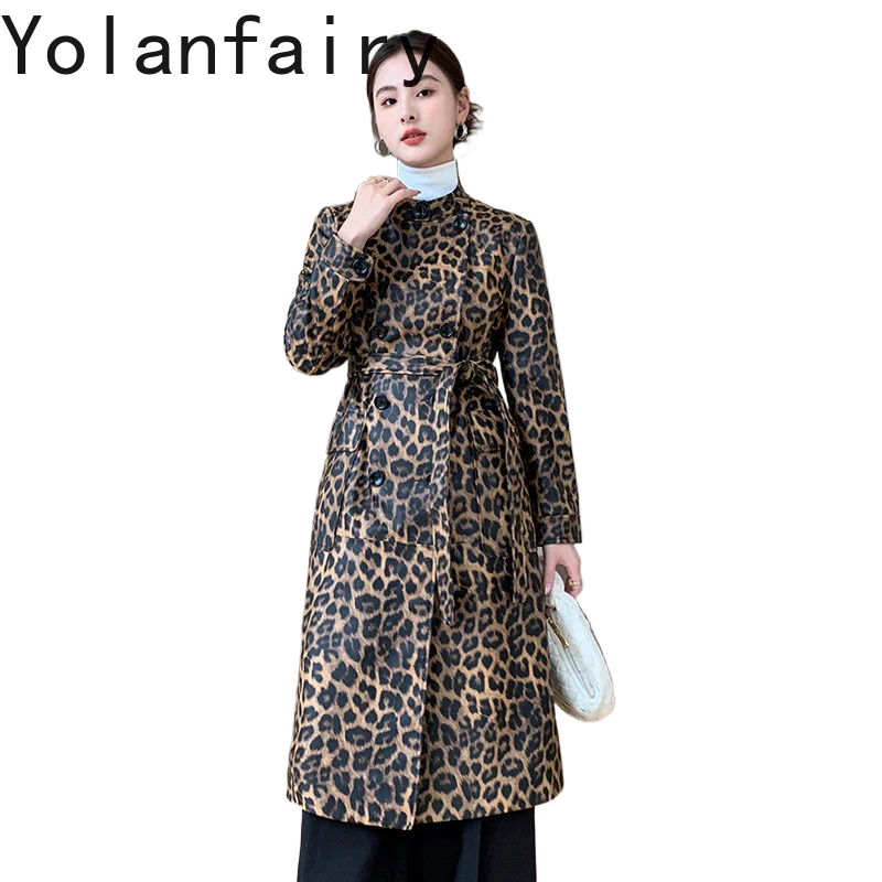 YOLANFAIRY Fashion Real Leather Jacket Women Leopard Print Genuine Sheepskin Leather Trench Coat Mid-length Slim Fit Overcoat
YOLANFAIRY Fashion Real Leather Jacket Women Leopard Print Genuine Sheepskin Leather Trench Coat Mid-length Slim Fit Overcoat