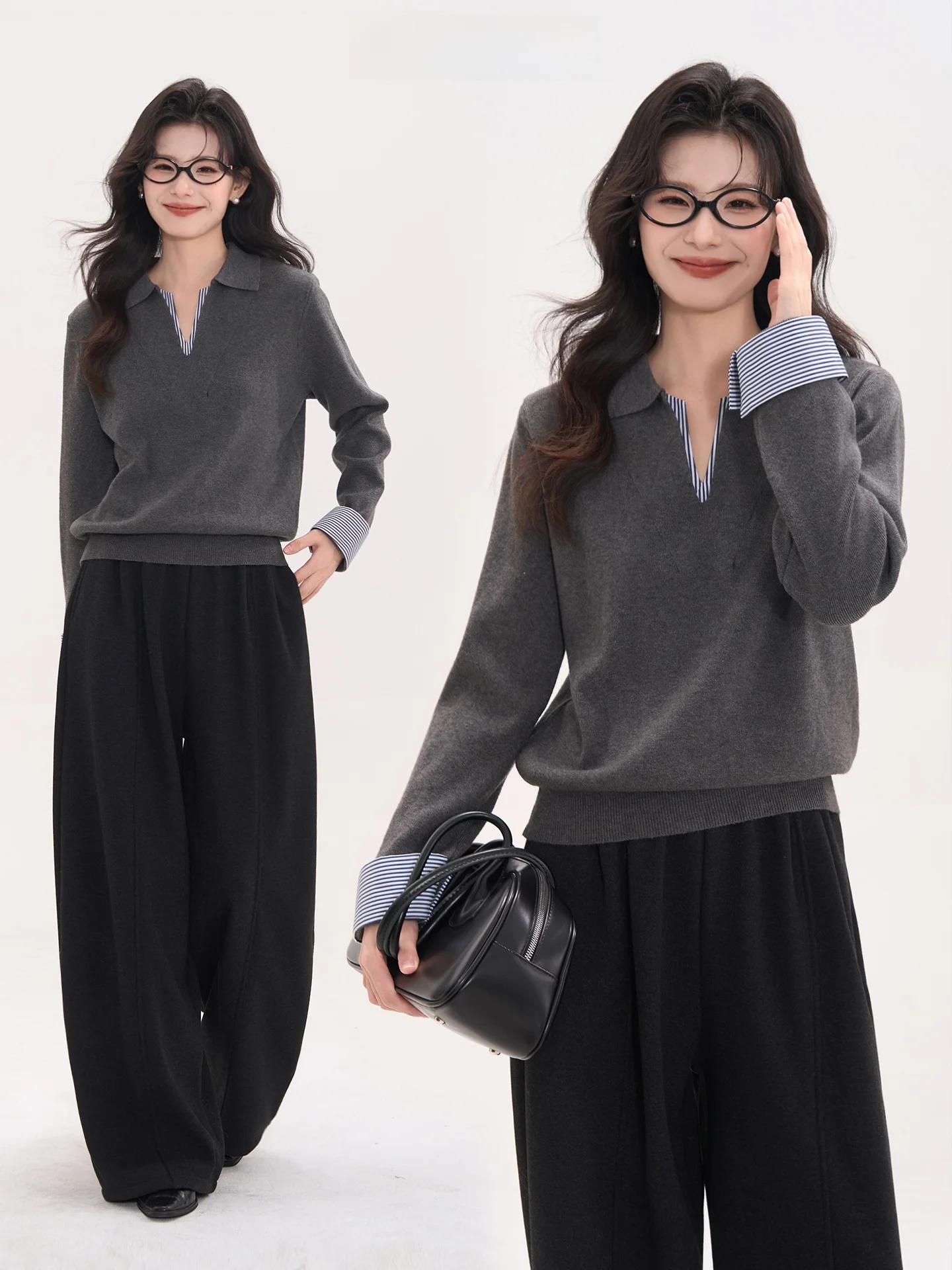 Cherry Heart Striped Casual Long Sve Knitted irt Collared Women's Top Huatian Window Display Faion Autumn Winter
Cherry Heart Striped Casual Long Sve Knitted irt Collared Women's Top Huatian Window Display Faion Autumn Winter