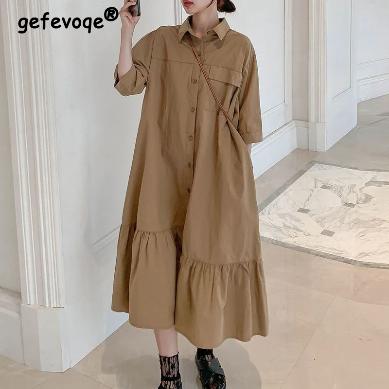 Vintage Ruffle Oversize Streetwear Harajuku Y2K Shirt Dresses for Women Summer Trendy Simple Casual Short Sleeve Midi Dress Robe
Vintage Ruffle Oversize Streetwear Harajuku Y2K Shirt Dresses for Women Summer Trendy Simple Casual Short Sleeve Midi Dress Robe