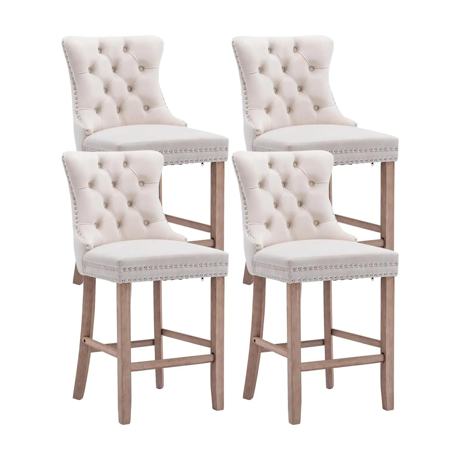 Velvet Counter Stools 4pc Wood Leg Tufted Nailhead 26" Kitchen Island Beige, Customized
Velvet Counter Stools 4pc Wood Leg Tufted Nailhead 26" Kitchen Island Beige, Customized