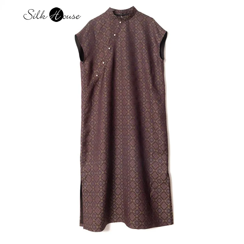 2025 Women's Fashion Summer New Style Purple Red 100% Natural Mulberry Silk Song Brocade Printed Short Sleeved Dress 
2025 Women's Fashion Summer New Style Purple Red 100% Natural Mulberry Silk Song Brocade Printed Short Sleeved Dress