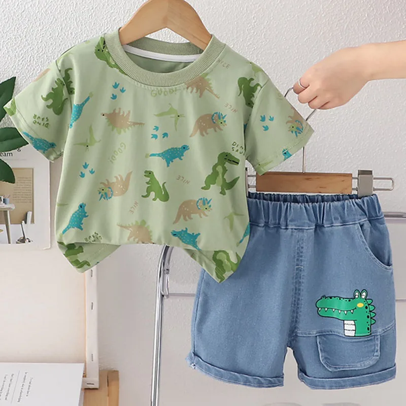 2Piece Summer Boys Outfit Set Korean Cartoon Casual Print Short Sleeve Cotton Baby Tops+Denim Shorts Boutique Kids Clothing B135
2Piece Summer Boys Outfit Set Korean Cartoon Casual Print Short Sleeve Cotton Baby Tops+Denim Shorts Boutique Kids Clothing B135