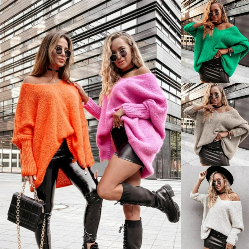 Women Sweaters Loose V Neck Batwstring Sleeve Thick Pullovers Splice Casual Off Shoulder Jumpers Streetwear Autumn 2025
Women Sweaters Loose V Neck Batwstring Sleeve Thick Pullovers Splice Casual Off Shoulder Jumpers Streetwear Autumn 2025