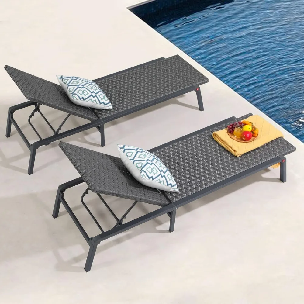 Patio Chaise Lounge Set of 2, Aluminum Folding Lounge Chair, All-Weather PE Rattan Wicker Adjustable Reclining Lounges Chair
Patio Chaise Lounge Set of 2, Aluminum Folding Lounge Chair, All-Weather PE Rattan Wicker Adjustable Reclining Lounges Chair