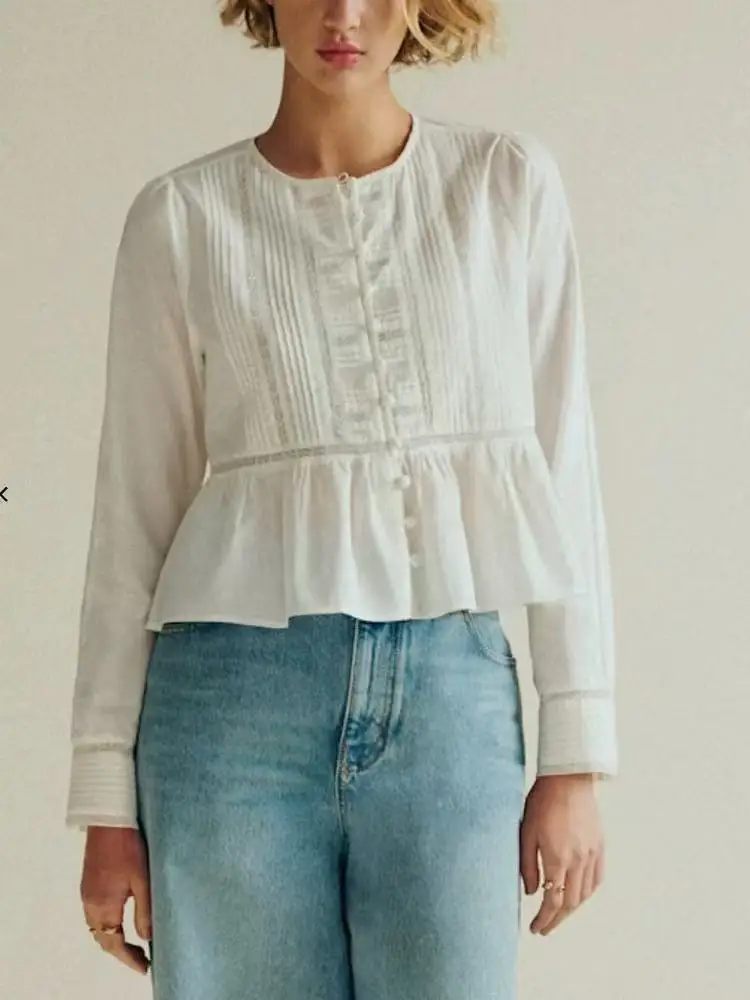 Withered Elegant Temperament, Lace And Lace Patchwork Round Neck Long Sleeved Loose Casual Shirt Top Blouses Women's Clothes
Withered Elegant Temperament, Lace And Lace Patchwork Round Neck Long Sleeved Loose Casual Shirt Top Blouses Women's Clothes