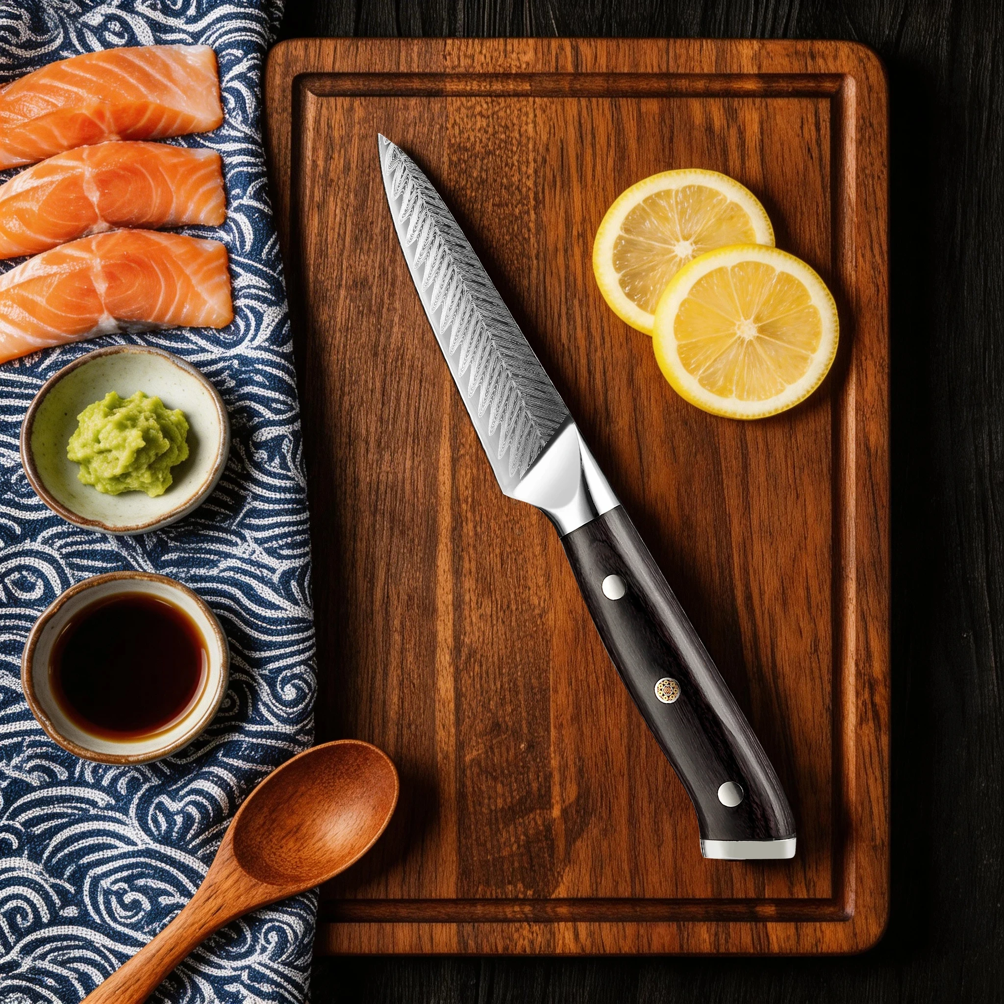 XITUO Mini 3.5-inch Fruit Knife 5Cr15MoV Stainless Steel Damascus Laser Pattern Sharp Kitchen Peeler Ergonomic Wooden Handle
XITUO Mini 3.5-inch Fruit Knife 5Cr15MoV Stainless Steel Damascus Laser Pattern Sharp Kitchen Peeler Ergonomic Wooden Handle