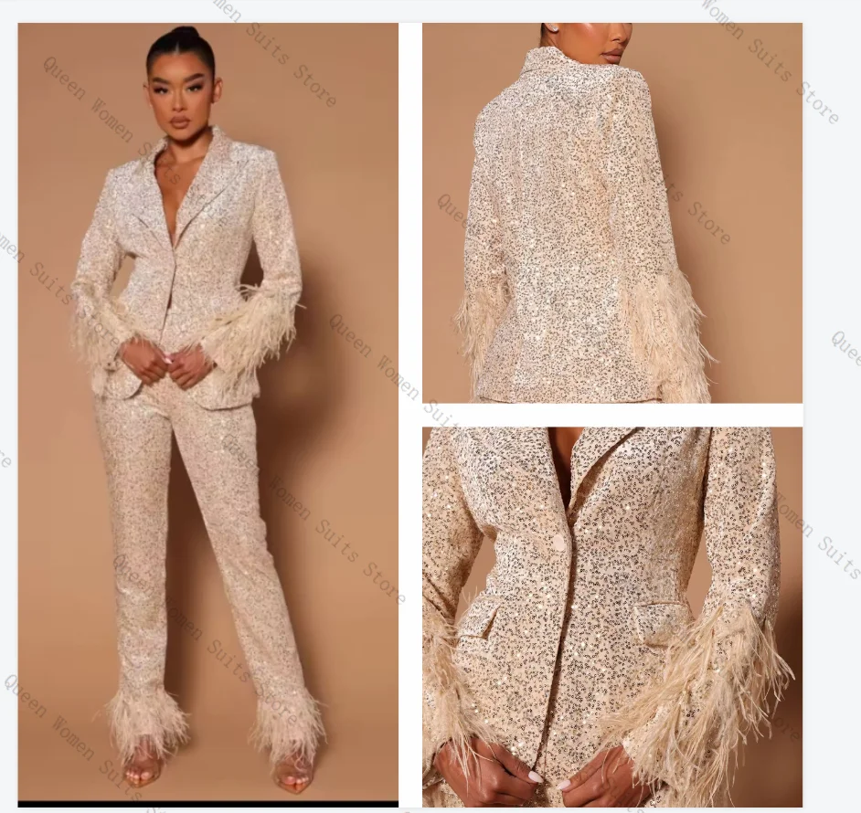 Luxury Feather Sequin Women Suit Set 2 Pcs Blazer+Straight Pants Trousers Formal Office Lady Jacket Wedding Prom Coat Customized
Luxury Feather Sequin Women Suit Set 2 Pcs Blazer+Straight Pants Trousers Formal Office Lady Jacket Wedding Prom Coat Customized