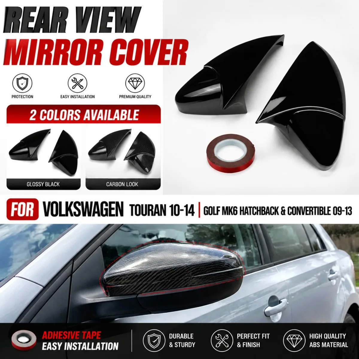 Glossy Black/Carbon Look For VW Golf MK6 Hatchback Convertible 2009-2013 Touran 2010-2014 Pair Horn Side Mirror Cover Caps
Glossy Black/Carbon Look For VW Golf MK6 Hatchback Convertible 2009-2013 Touran 2010-2014 Pair Horn Side Mirror Cover Caps