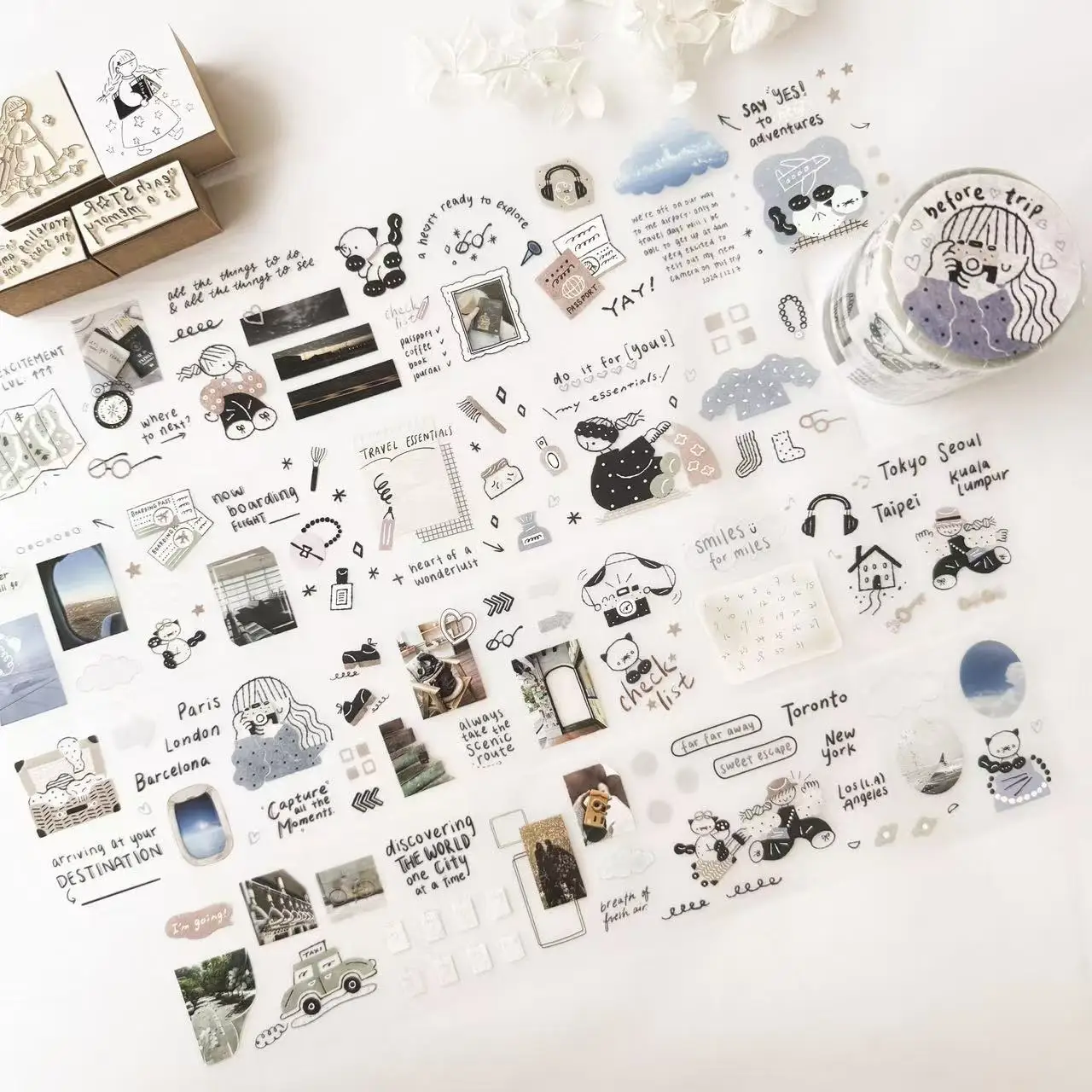 Journal Pages Vintage Before After Trip Girl Washi PET Tape for Card Making DIY Decorative Plan Sticker
Journal Pages Vintage Before After Trip Girl Washi PET Tape for Card Making DIY Decorative Plan Sticker