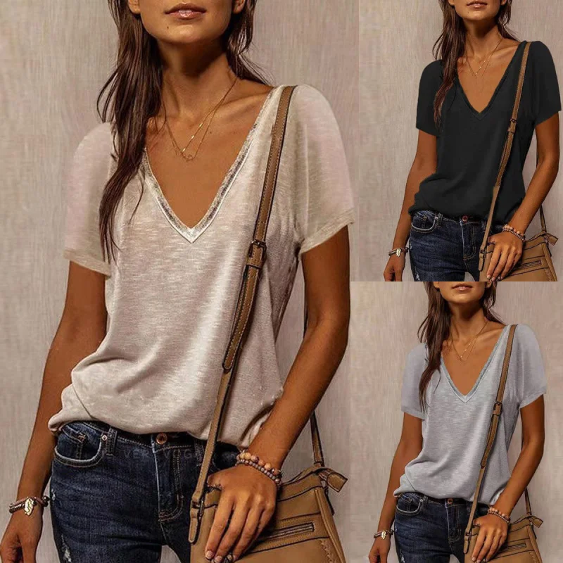 2025PopularEBAYEuropean and American NewVCollar Women's Bronzing Solid Color Cotton Short Sleeve LooseTT-shirt
2025PopularEBAYEuropean and American NewVCollar Women's Bronzing Solid Color Cotton Short Sleeve LooseTT-shirt