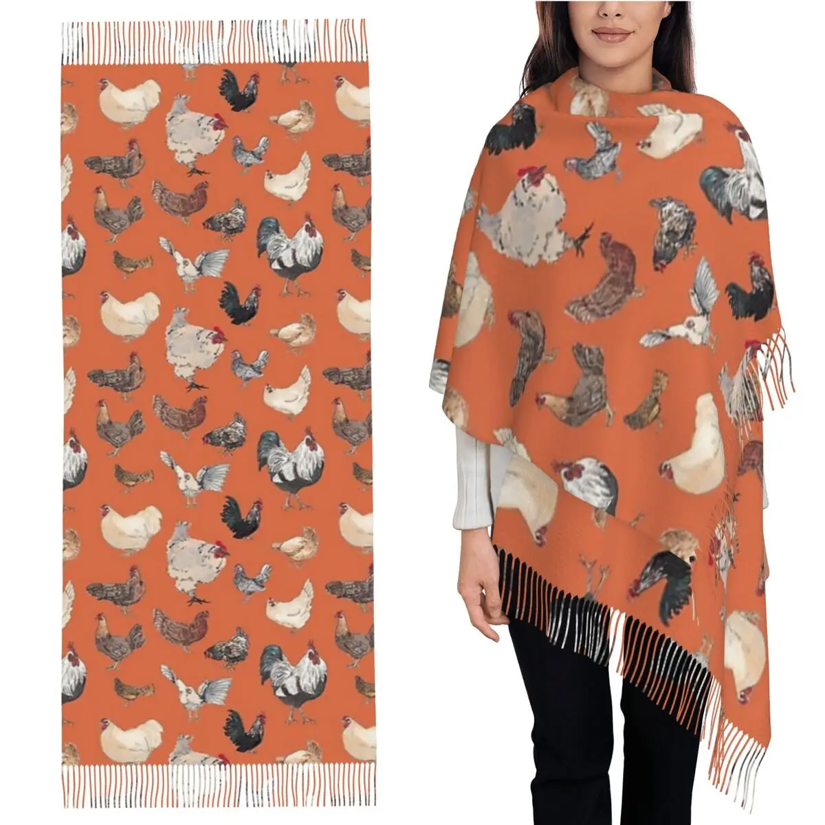 Chicken Happy In Deep Orange Шарф Шарфы с кисточками Женские мягкие теплые шали и накидки Длинная осенне-зимняя шаль 
Chicken Happy In Deep Orange Шарф Шарфы с кисточками Женские мягкие теплые шали и накидки Длинная осенне-зимняя шаль