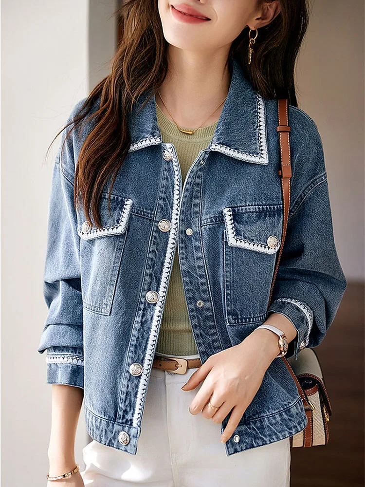 Women Retro Denim Jacket Lace Jeans Coat lady Short Tops Spring Autumn Casual Outerwear Oversize Loose Jackets Female Blouses
Women Retro Denim Jacket Lace Jeans Coat lady Short Tops Spring Autumn Casual Outerwear Oversize Loose Jackets Female Blouses