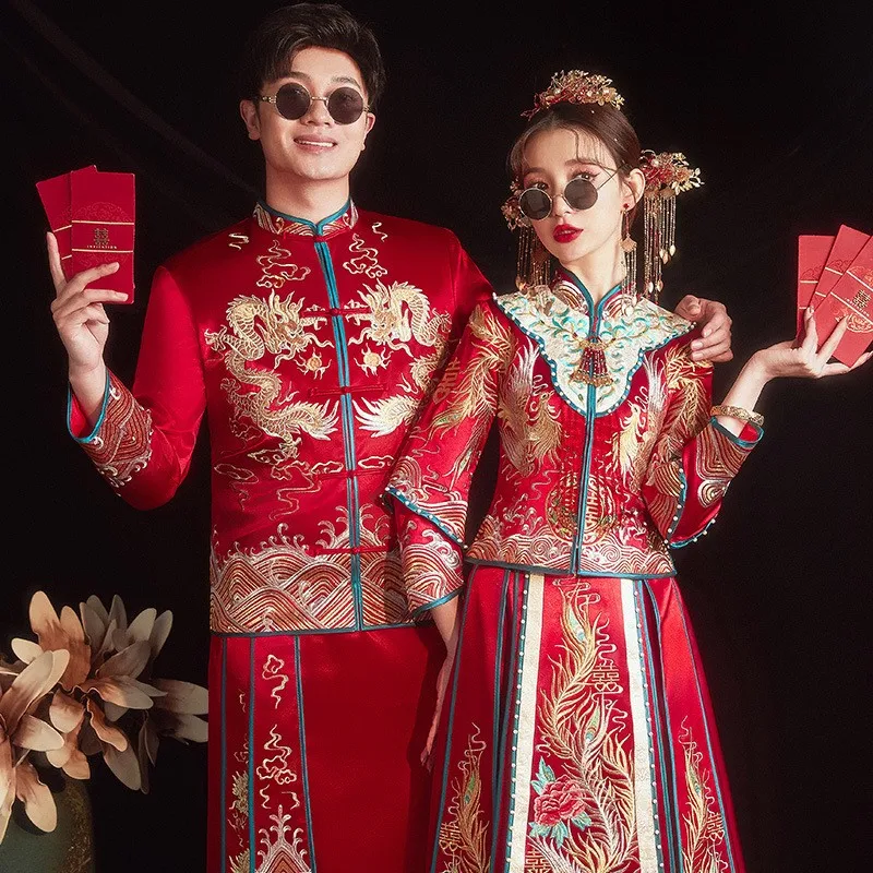 New Chinese-style dragon and phoenix couple toasting outfits
New Chinese-style dragon and phoenix couple toasting outfits