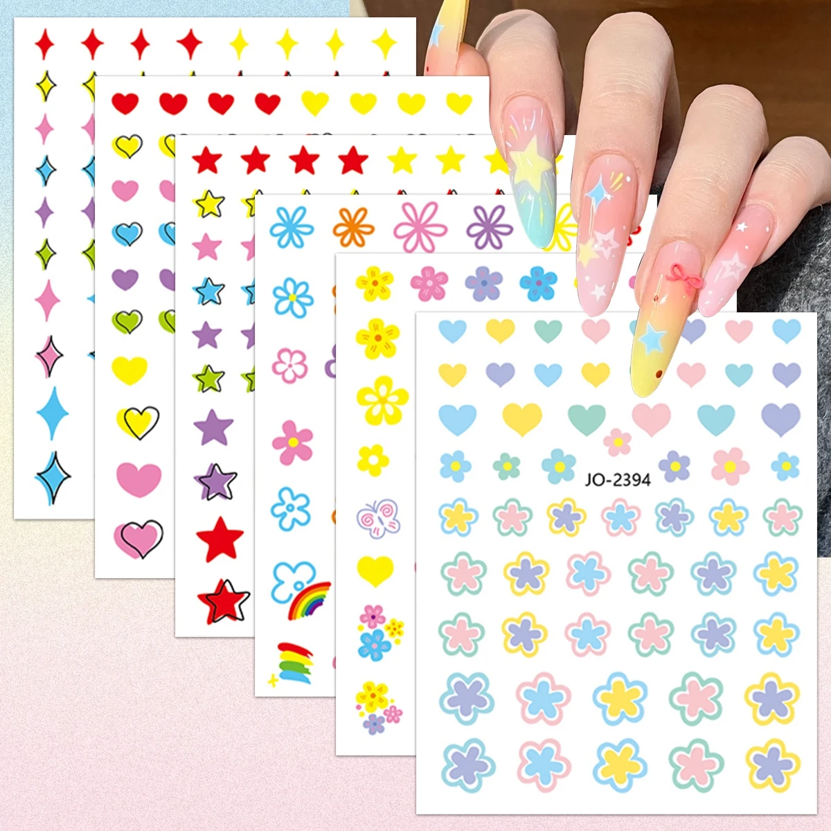 3/6/12 Sheets Macaron Series Nail Stickers Cute Flowers Hearts Stars Rainbow Decals Self-Adhesive DIY Manicure Stickers
3/6/12 Sheets Macaron Series Nail Stickers Cute Flowers Hearts Stars Rainbow Decals Self-Adhesive DIY Manicure Stickers