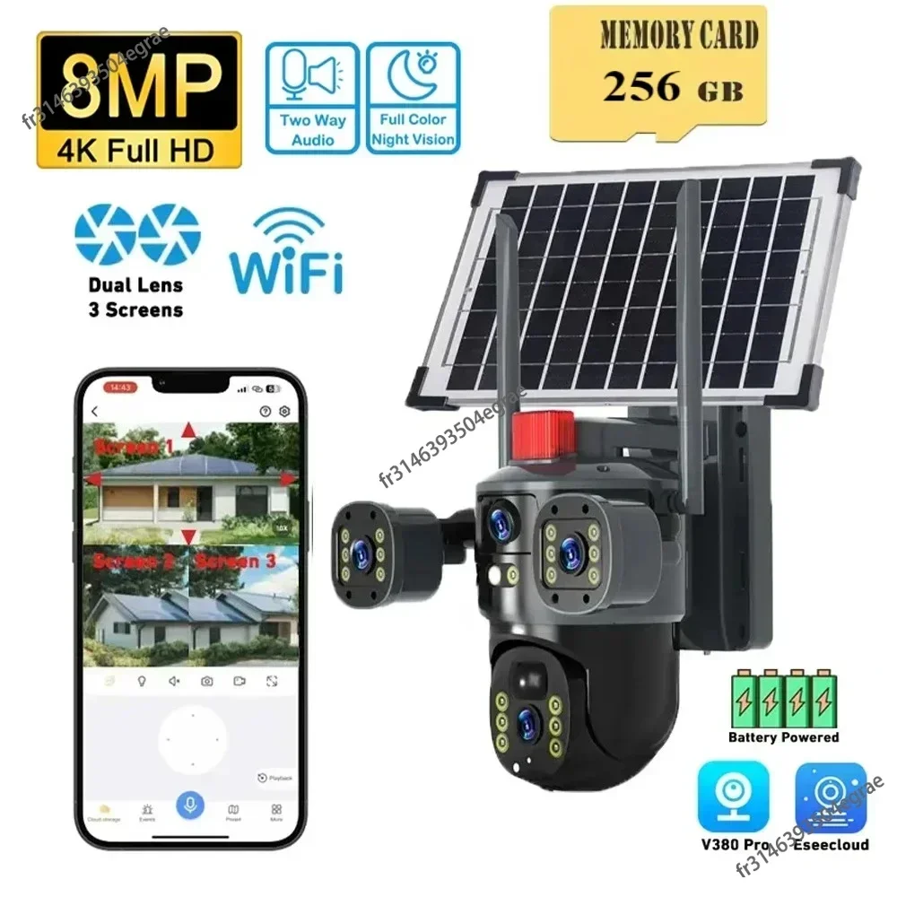 8MP V380 Pro Solar Powered Wireless WiFi Surveillance PTZ Camera 4K Outdoor Security 4G Sim Card Solar CCTV Camera
8MP V380 Pro Solar Powered Wireless WiFi Surveillance PTZ Camera 4K Outdoor Security 4G Sim Card Solar CCTV Camera