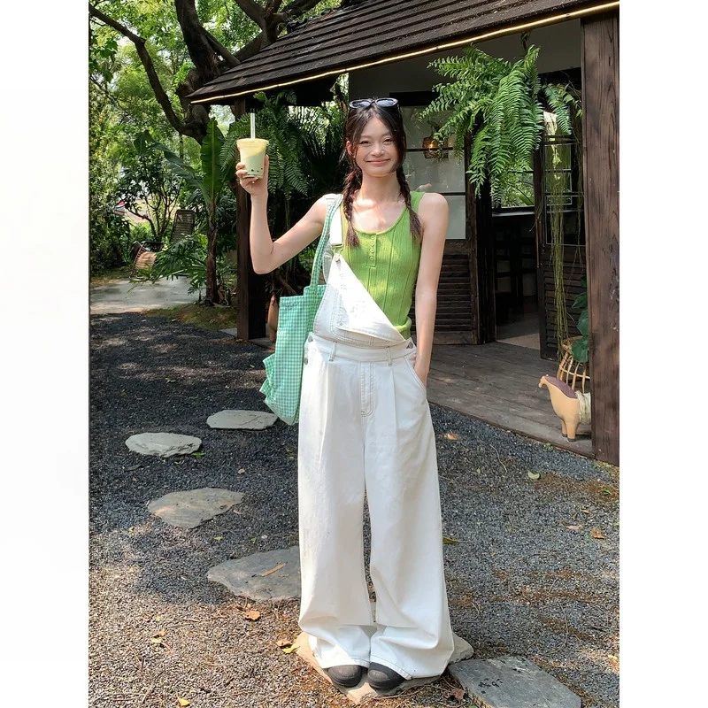 White Overalls Denim High Waist Wide Leg Commuter Style Washed Casual High Waist Overalls in White Color by Song Zhengen
White Overalls Denim High Waist Wide Leg Commuter Style Washed Casual High Waist Overalls in White Color by Song Zhengen