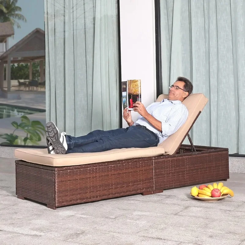 Patio Chaise Lounge Chair, Outdoor Reclining Sun Lounger with Adjustable Backrest, Brown PE Rattan Wicker, Weather-Resistant
Patio Chaise Lounge Chair, Outdoor Reclining Sun Lounger with Adjustable Backrest, Brown PE Rattan Wicker, Weather-Resistant