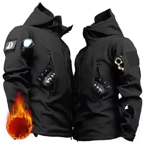 New Autumn and Winter Waterproof and Warm Men's Winter Soft Shell Special Tactical Hooded Jacket + Multi Pocket Tactical Pants