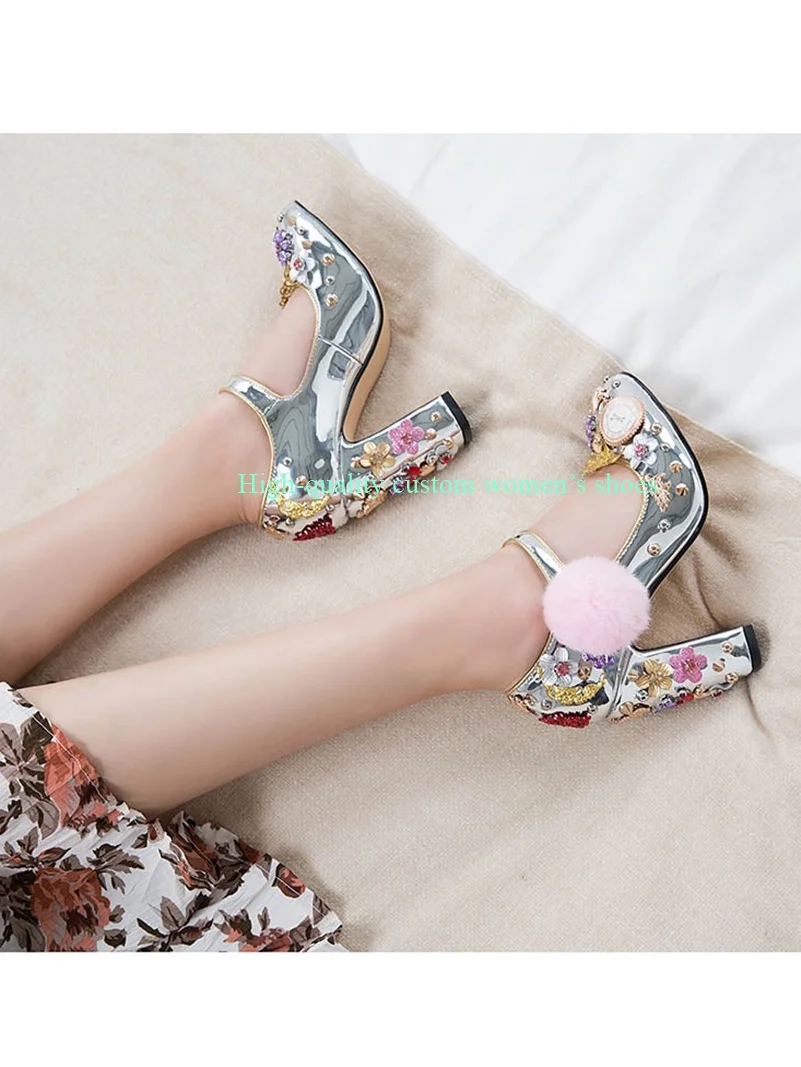 Pink Round Head And Rhinestone Decoration Shallow High Heel Square Heels Rivet Spikes flower Decorations Luxury Women's Shoes
Pink Round Head And Rhinestone Decoration Shallow High Heel Square Heels Rivet Spikes flower Decorations Luxury Women's Shoes