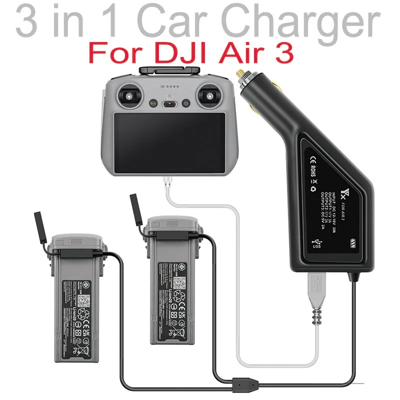 Автомобильное зарядное устройство 3 в 1 с двумя аккумуляторами для DJI Air 3 с USB-портом, пультом дистанционного управления для дрона, автомобильный зарядный концентратор для Mavic Air 3, аксессуары
Автомобильное зарядное устройство 3 в 1 с двумя аккумуляторами для DJI Air 3 с USB-портом, пультом дистанционного управления для дрона, автомобильный зарядный концентратор для Mavic Air 3, аксессуары