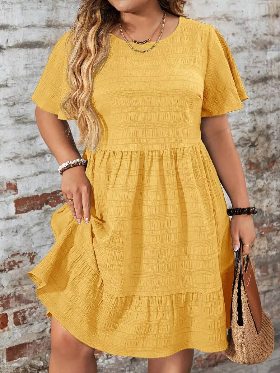 Plus Size Solid Color Round Neck Ruffle Sleeve Casual Vacation Dress Drop Waist Short Sleeve Summer Dress
Plus Size Solid Color Round Neck Ruffle Sleeve Casual Vacation Dress Drop Waist Short Sleeve Summer Dress