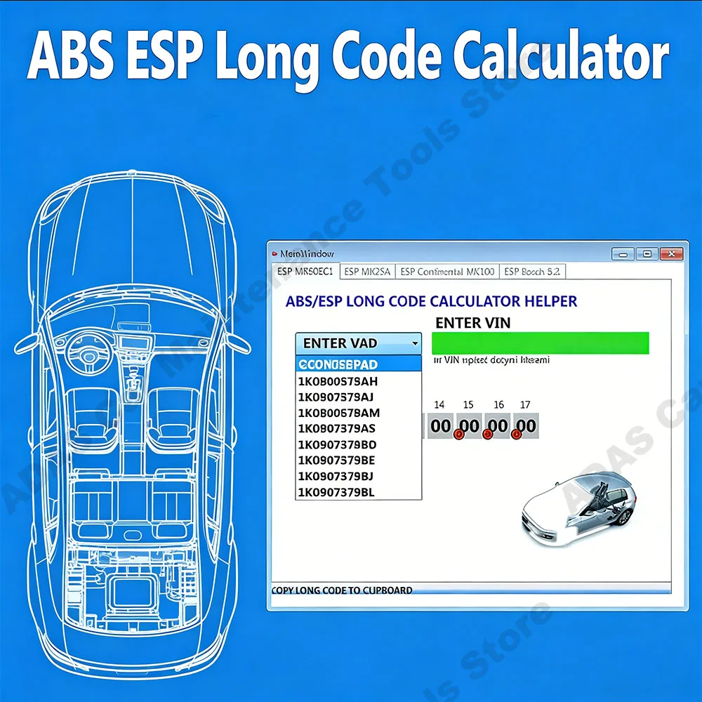 Latest ABS ESP Long Code Calculator for ESP units Changes to Adaptations and Codes VAG VCDS VIN number Suports over 20 Cars
Latest ABS ESP Long Code Calculator for ESP units Changes to Adaptations and Codes VAG VCDS VIN number Suports over 20 Cars