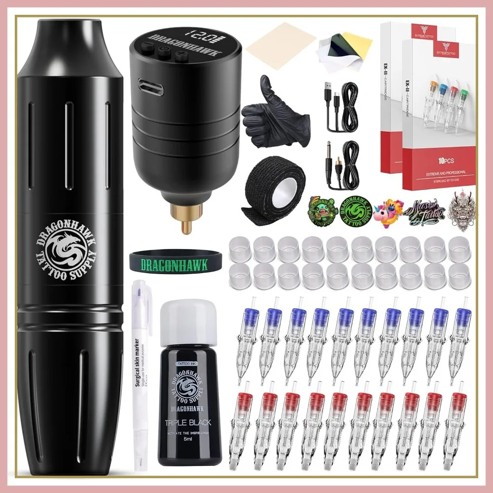 Wireless Tattoo Pen Kit - Rotary Tattoo Machine with 1300mAh Battery, 20Pcs Cartridge Needles, Complete Kit for Beginners
Wireless Tattoo Pen Kit - Rotary Tattoo Machine with 1300mAh Battery, 20Pcs Cartridge Needles, Complete Kit for Beginners