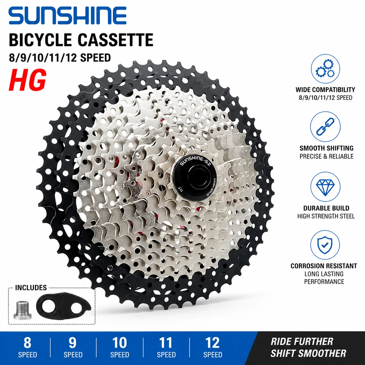 SUNSHINE High-strength Bicycle Cassette 8/9/10/11/12Speed Carbon Steel Material Sprocket HG Structure Freewheel For SHIMANO/SRAM
SUNSHINE High-strength Bicycle Cassette 8/9/10/11/12Speed Carbon Steel Material Sprocket HG Structure Freewheel For SHIMANO/SRAM