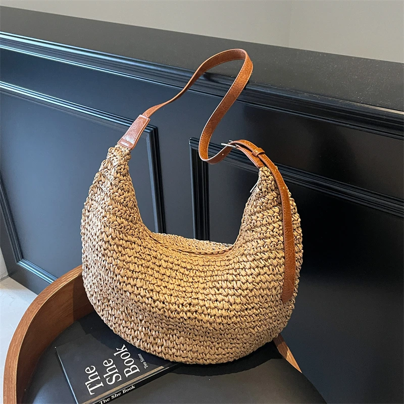 2025 Summer New Half Moon Straw Woven Shoulder Bags Large Capacity Simple Casual Versatile Crossbody Bags for Women Fashionable
2025 Summer New Half Moon Straw Woven Shoulder Bags Large Capacity Simple Casual Versatile Crossbody Bags for Women Fashionable