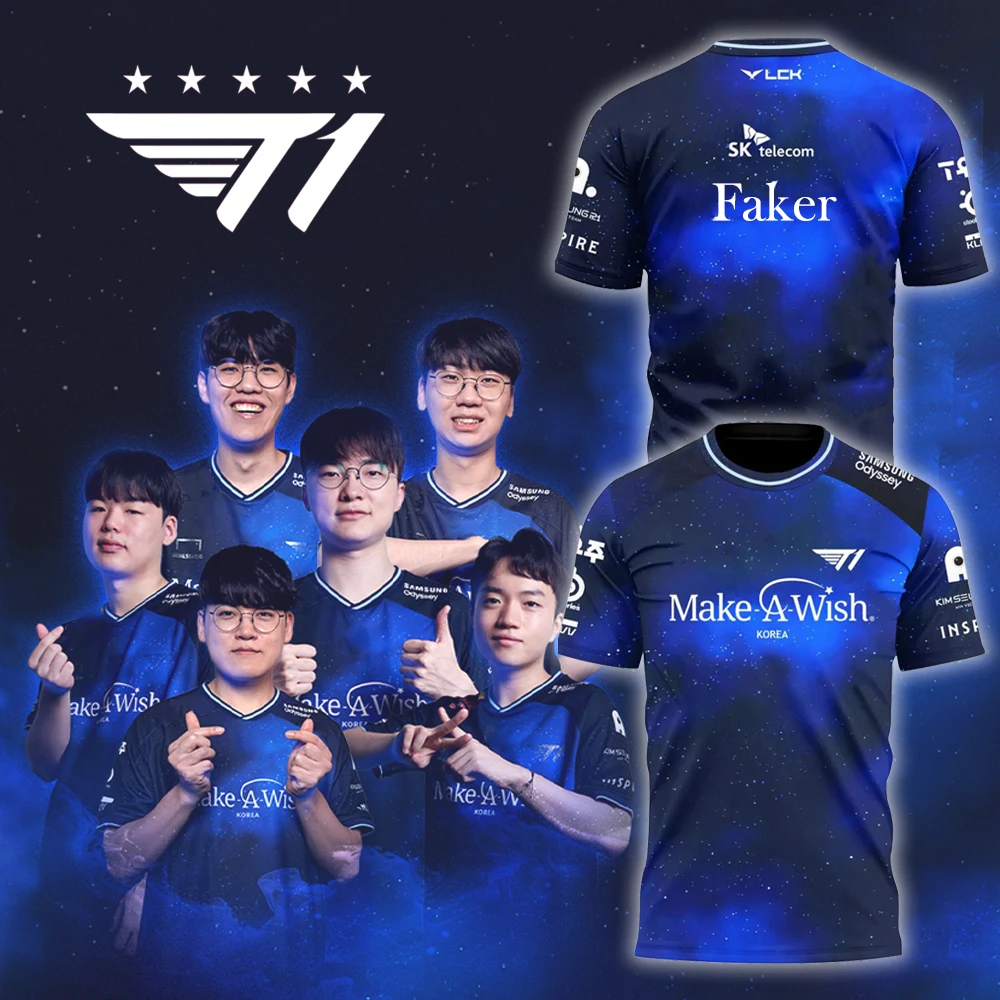 T1 Esports Club New Uniforms League Of Legends Faker Starry Sky Special Edition Training Jersey Men's Breathable Sports T-shirt
T1 Esports Club New Uniforms League Of Legends Faker Starry Sky Special Edition Training Jersey Men's Breathable Sports T-shirt