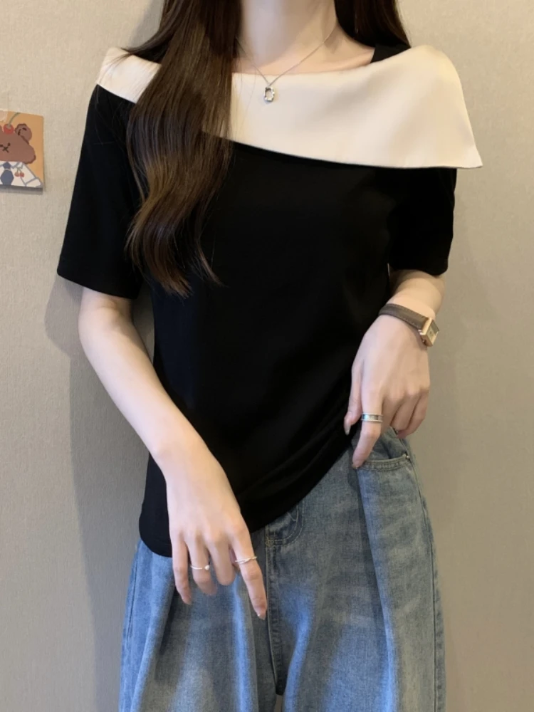 Slimming Effect Knitted Base Shirt One Shoulder Design Summer Fashion for plus Size Women Xiang Wind Style Short Sleeve T-Shirt
Slimming Effect Knitted Base Shirt One Shoulder Design Summer Fashion for plus Size Women Xiang Wind Style Short Sleeve T-Shirt