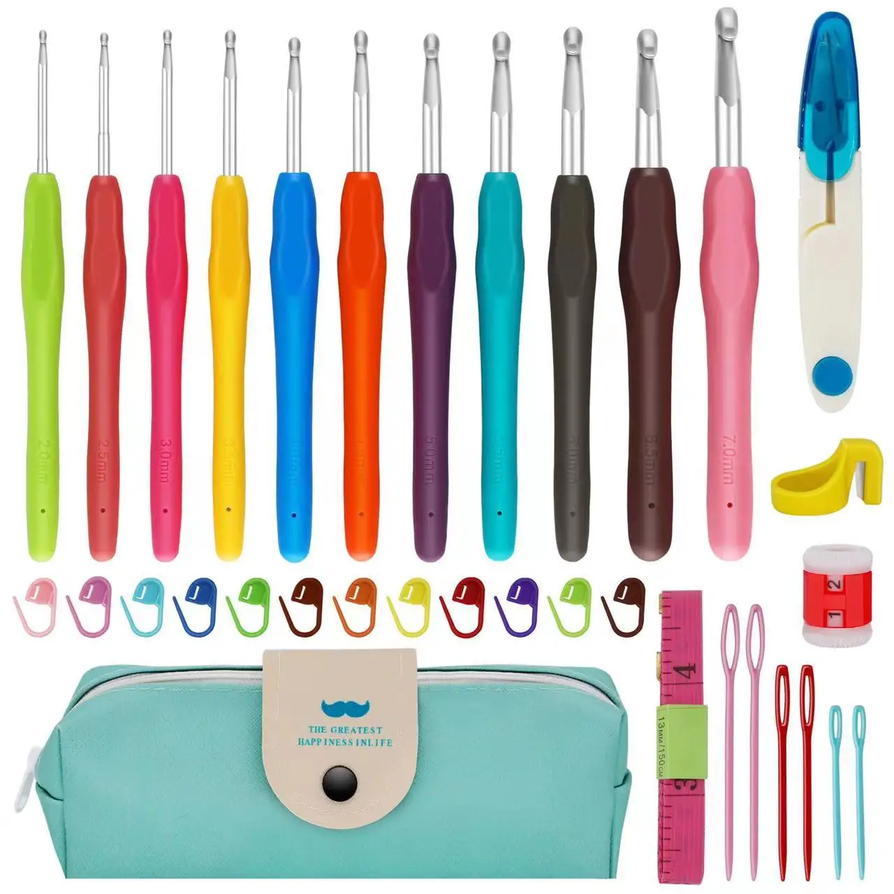 11-Size Crochet Hooks Set with Ergonomic Handles - Complete Knitting Kit Includes Sewing Clips, Yarn Needles & Storage Bag
11-Size Crochet Hooks Set with Ergonomic Handles - Complete Knitting Kit Includes Sewing Clips, Yarn Needles & Storage Bag