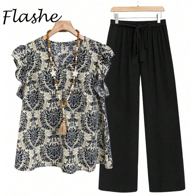 Summer Women Casual Two Piece Sets Vintage Printed Short Sleeve Loose Shirt High Waist Drawstring Pants Women Homewear
Summer Women Casual Two Piece Sets Vintage Printed Short Sleeve Loose Shirt High Waist Drawstring Pants Women Homewear