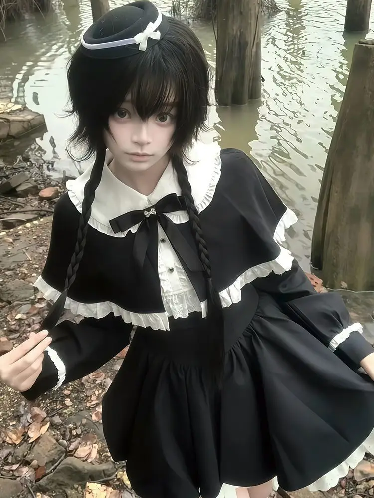 Весенний японский темный готический стиль, комплект из 2 предметов, женская накидка с воротником «Питер Пэн» и тонкое платье, эстетический наряд Лолиты Y2K
Весенний японский темный готический стиль, комплект из 2 предметов, женская накидка с воротником «Питер Пэн» и тонкое платье, эстетический наряд Лолиты Y2K