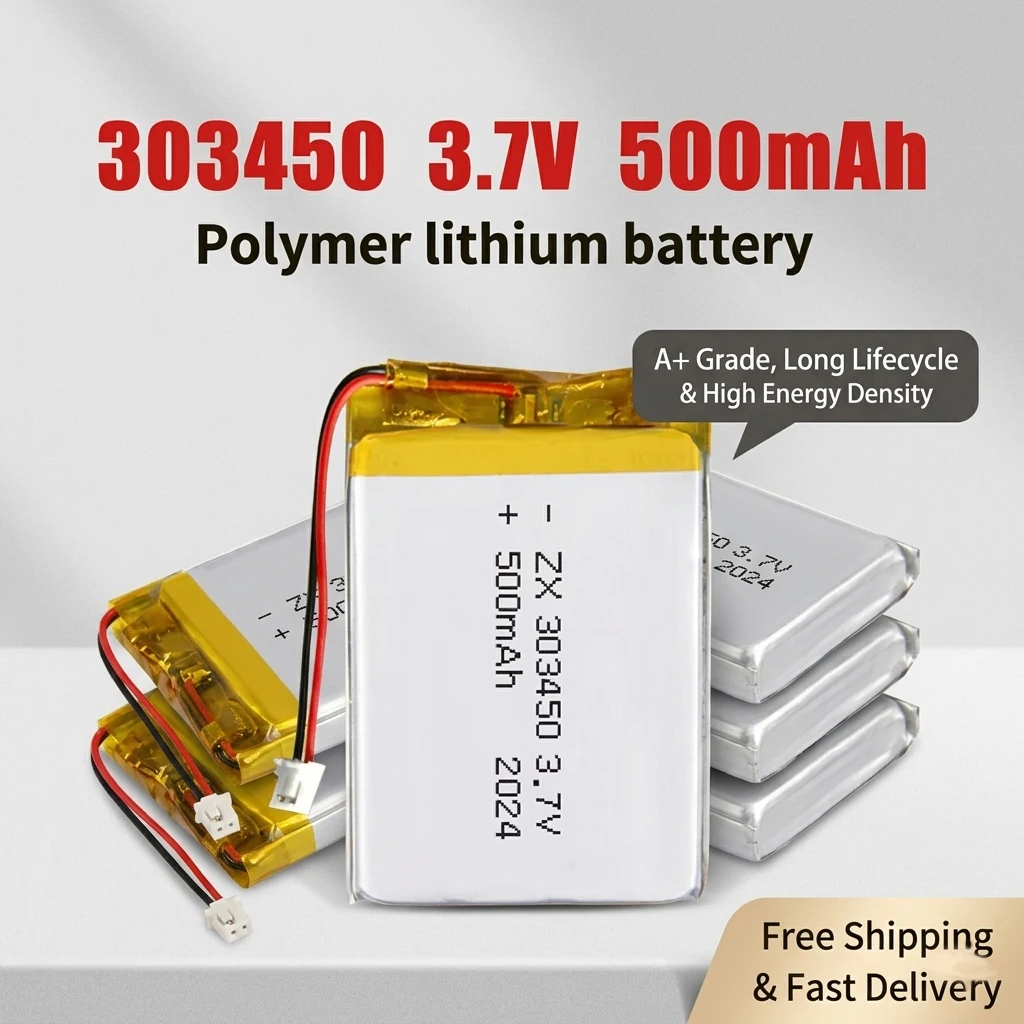 Rechargeable 500mAh 3.7V 303450 Li-Po Battery for Driving Recorder Car DVR GPS Navigator LED Light Li-ion Cell
Rechargeable 500mAh 3.7V 303450 Li-Po Battery for Driving Recorder Car DVR GPS Navigator LED Light Li-ion Cell