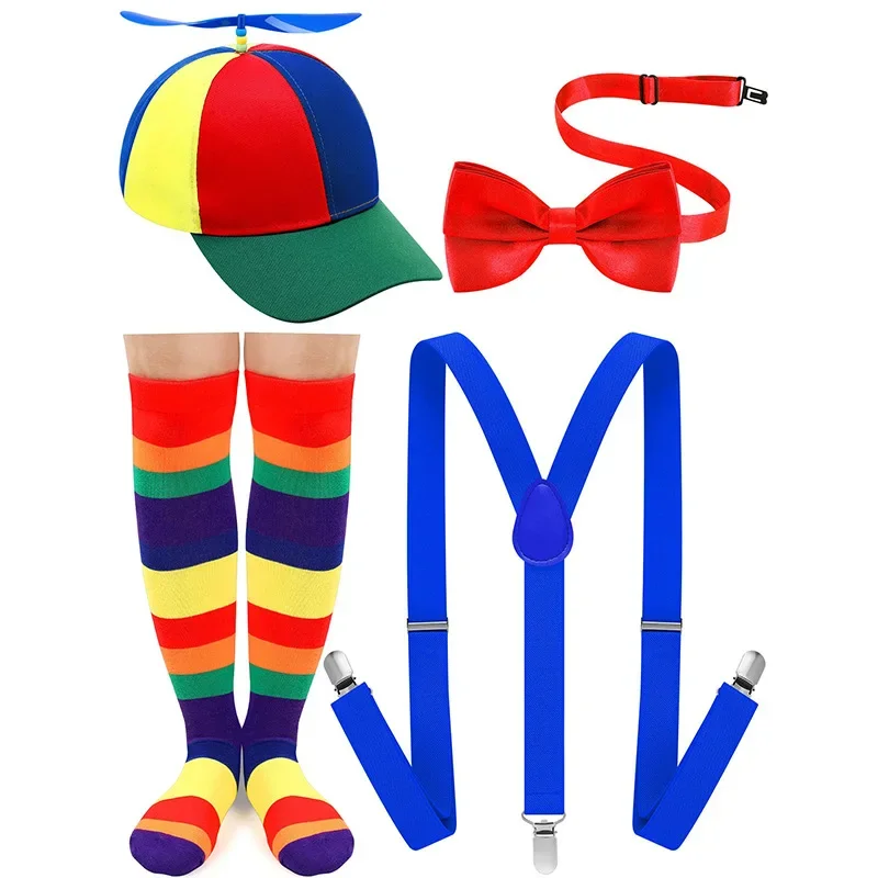 2026 Новая Радужная шляпа клоуна и кепка-пропеллер, подтяжки с Y-образной спинкой, галстук-бабочка, носки в полоску, комплект из 4 предметов, забавный костюм для взрослых и детей
2026 Новая Радужная шляпа клоуна и кепка-пропеллер, подтяжки с Y-образной спинкой, галстук-бабочка, носки в полоску, комплект из 4 предметов, забавный костюм для взрослых и детей