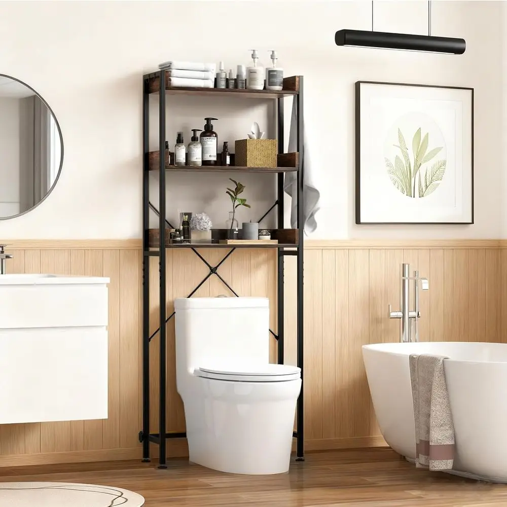 3-Tier Over Toilet Storage Organizer, Adjustable Bottom Bar, Space-Saving Bathroom Rack, Easy Assembly (Brown & Black)
3-Tier Over Toilet Storage Organizer, Adjustable Bottom Bar, Space-Saving Bathroom Rack, Easy Assembly (Brown & Black)