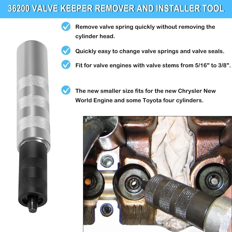 36200 Valve Keeper Remover Installer 5/16" - 3/8" Spring Compressor Removal Tool
36200 Valve Keeper Remover Installer 5/16" - 3/8" Spring Compressor Removal Tool