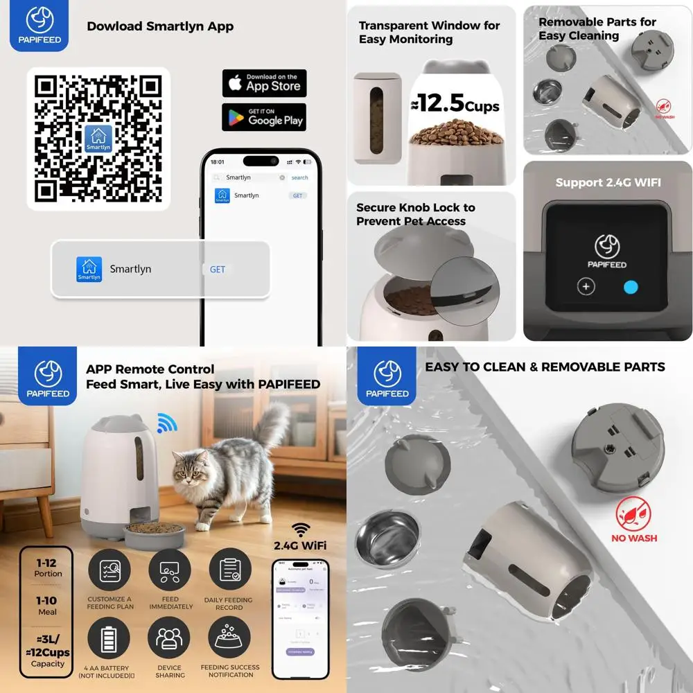 Automatic Cat Feeder, 2.4G WiFi Auto Cat Food Dispenser with App Control, 3L Auto Pet Feeder with Dual Power Supply, Detachable
Automatic Cat Feeder, 2.4G WiFi Auto Cat Food Dispenser with App Control, 3L Auto Pet Feeder with Dual Power Supply, Detachable